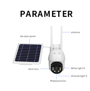3G/4G Sim Card- Solar- PTZ Camera, with 8W Solar Panel rechargeable battery, 128G TF slot, Starlight day&night1080P,100% No Wire