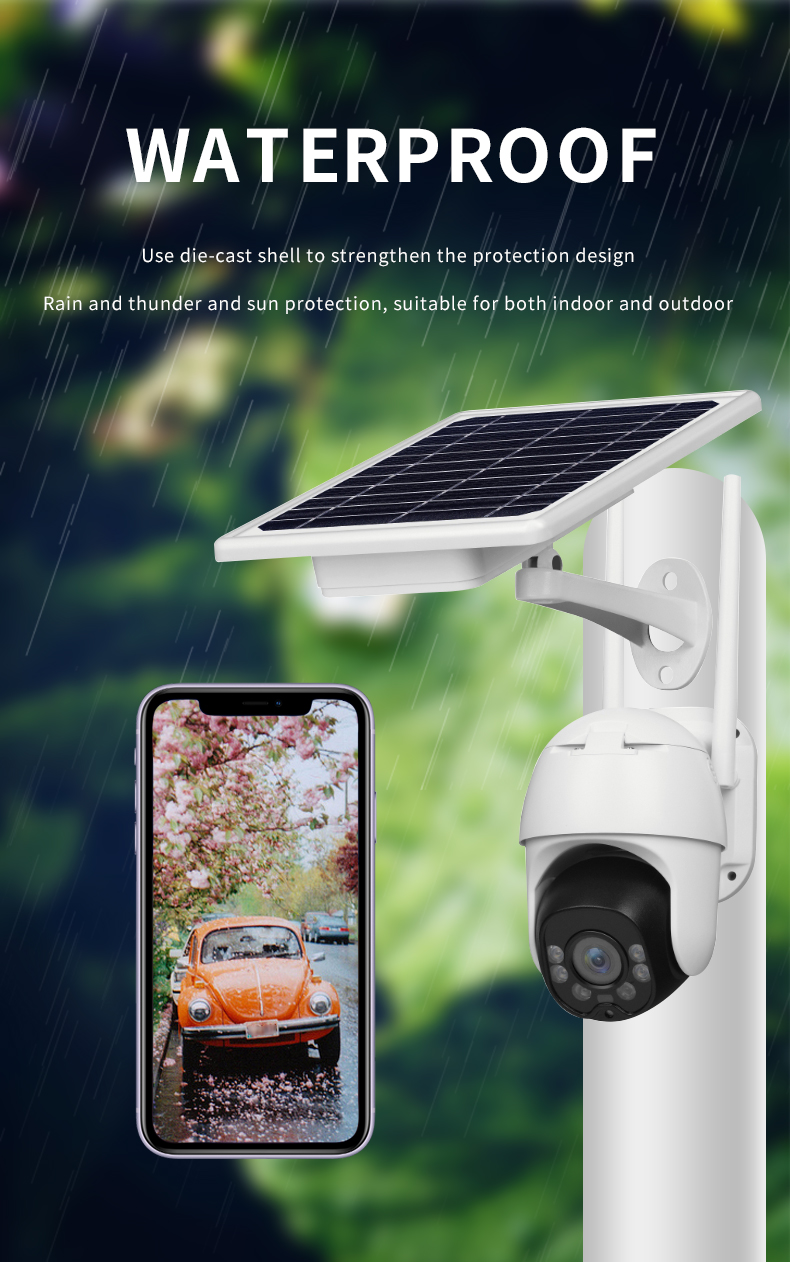 3G/4G Sim Card- Solar- PTZ Camera, with 8W Solar Panel rechargeable battery, 128G TF slot, Starlight day&night1080P,100% No Wire