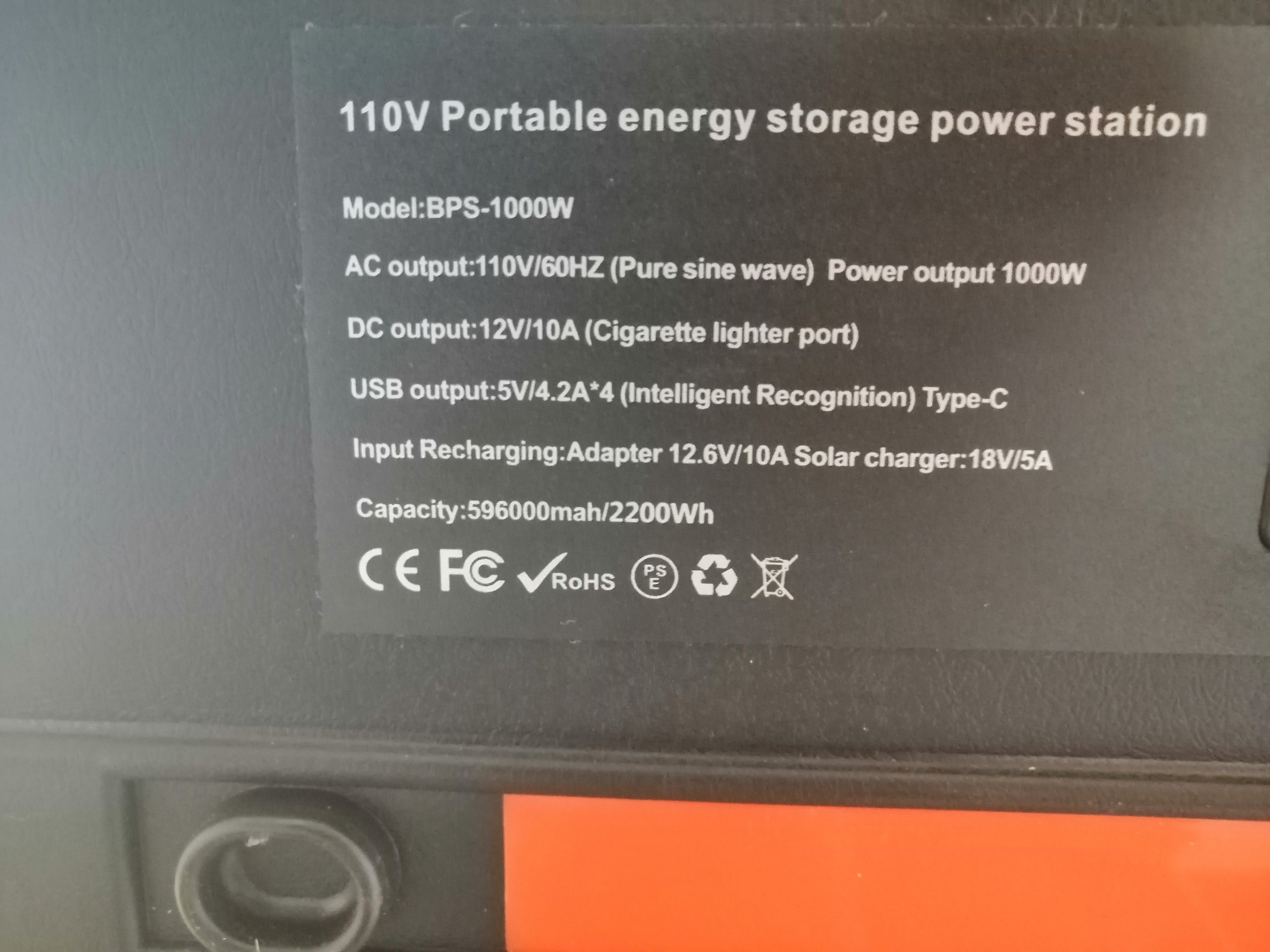 Power Station 1000W - Portable-Capacity: 596000mah/2200Wh,LiFePO4 Battery