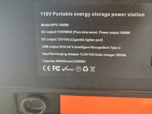 Power Station 1000W - Portable-Capacity: 596000mah/2200Wh,LiFePO4 Battery